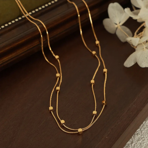 SQUARE BEED LAYERED NECKLACE